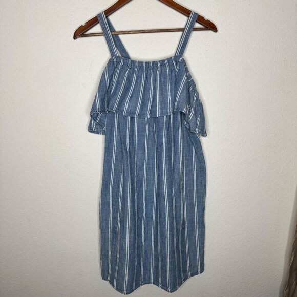 J. Crew Chambray Striped Off Shoulder dress Sz Large - Picture 3 of 8